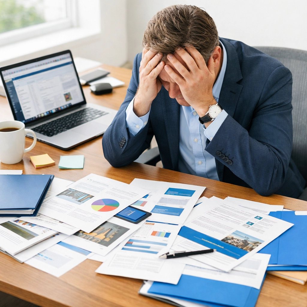 Business owner overwhelmed choosing between franchise consultants, brokers, and FSOs
