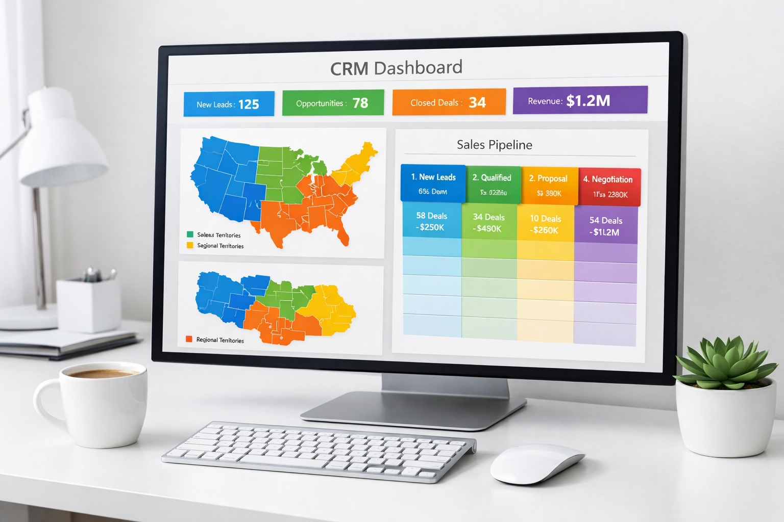 Organized CRM dashboard displaying franchise territory maps and sales pipeline management system