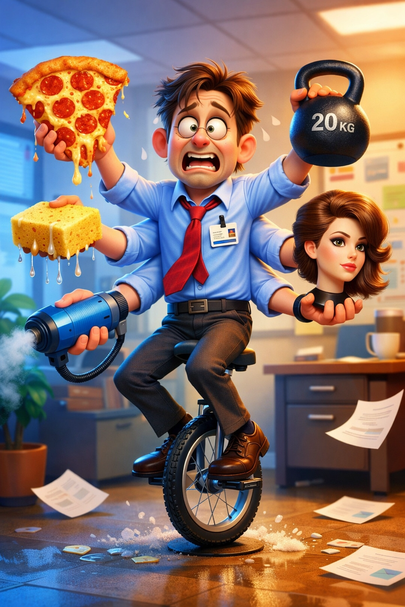 A salesperson juggling multiple franchise brands, showing the danger of diluted focus in sales outsourcing.