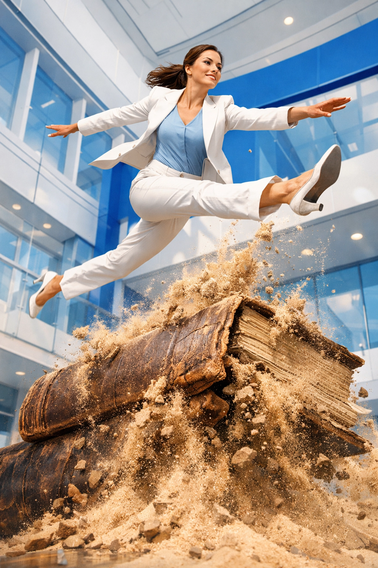 CEO leaping over rigid contracts, illustrating the agility of fractional franchise development services.