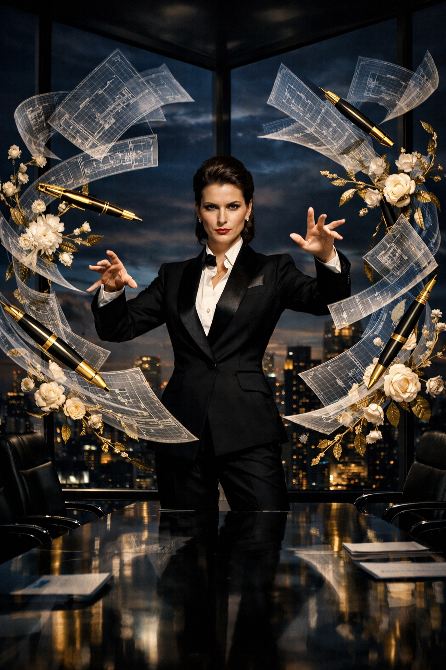 An executive woman manages complex growth strategy through Fractional Franchise Development in a luxury boardroom.