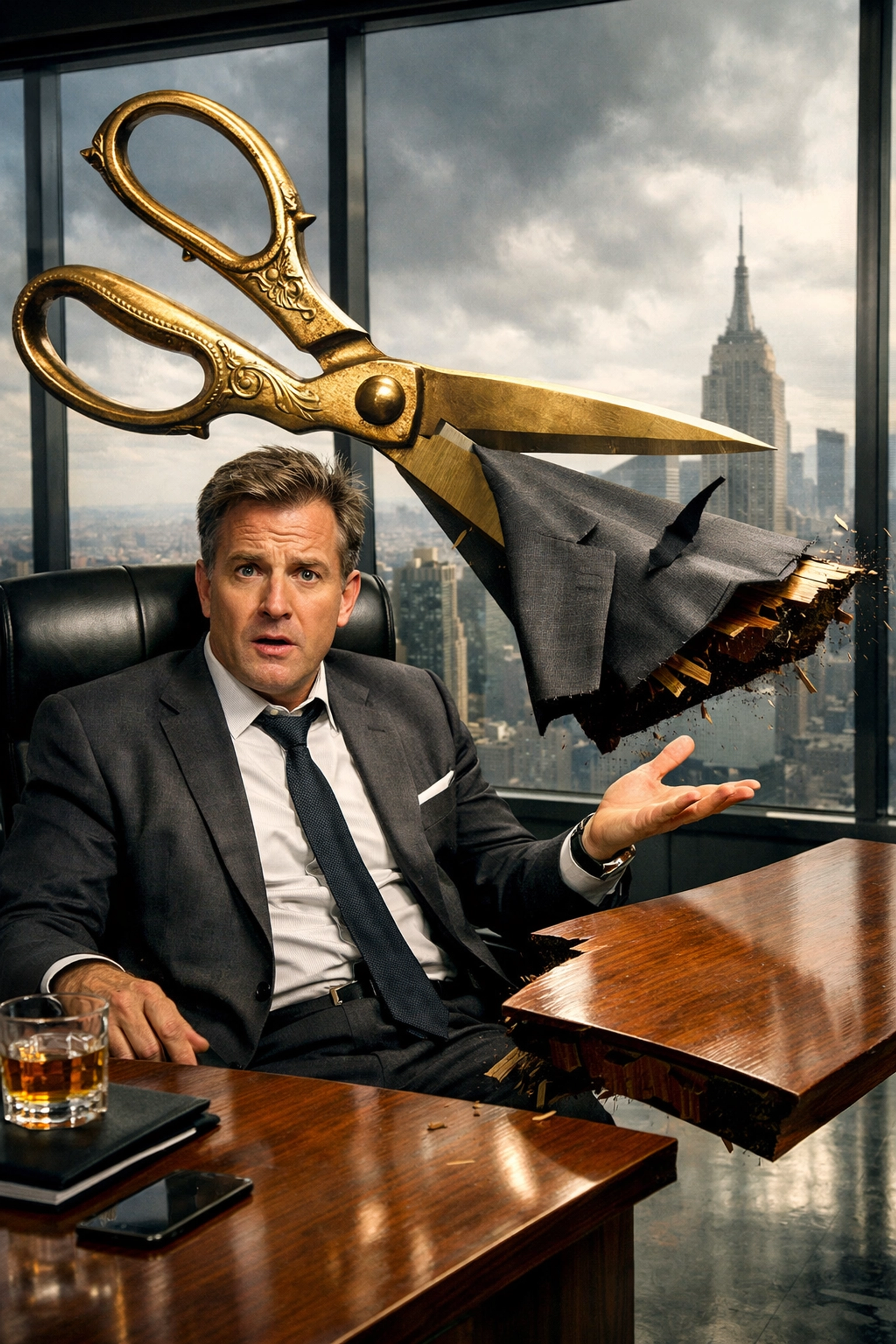 CEO losing enterprise value to giant shears, representing the risk of giving away franchise equity.