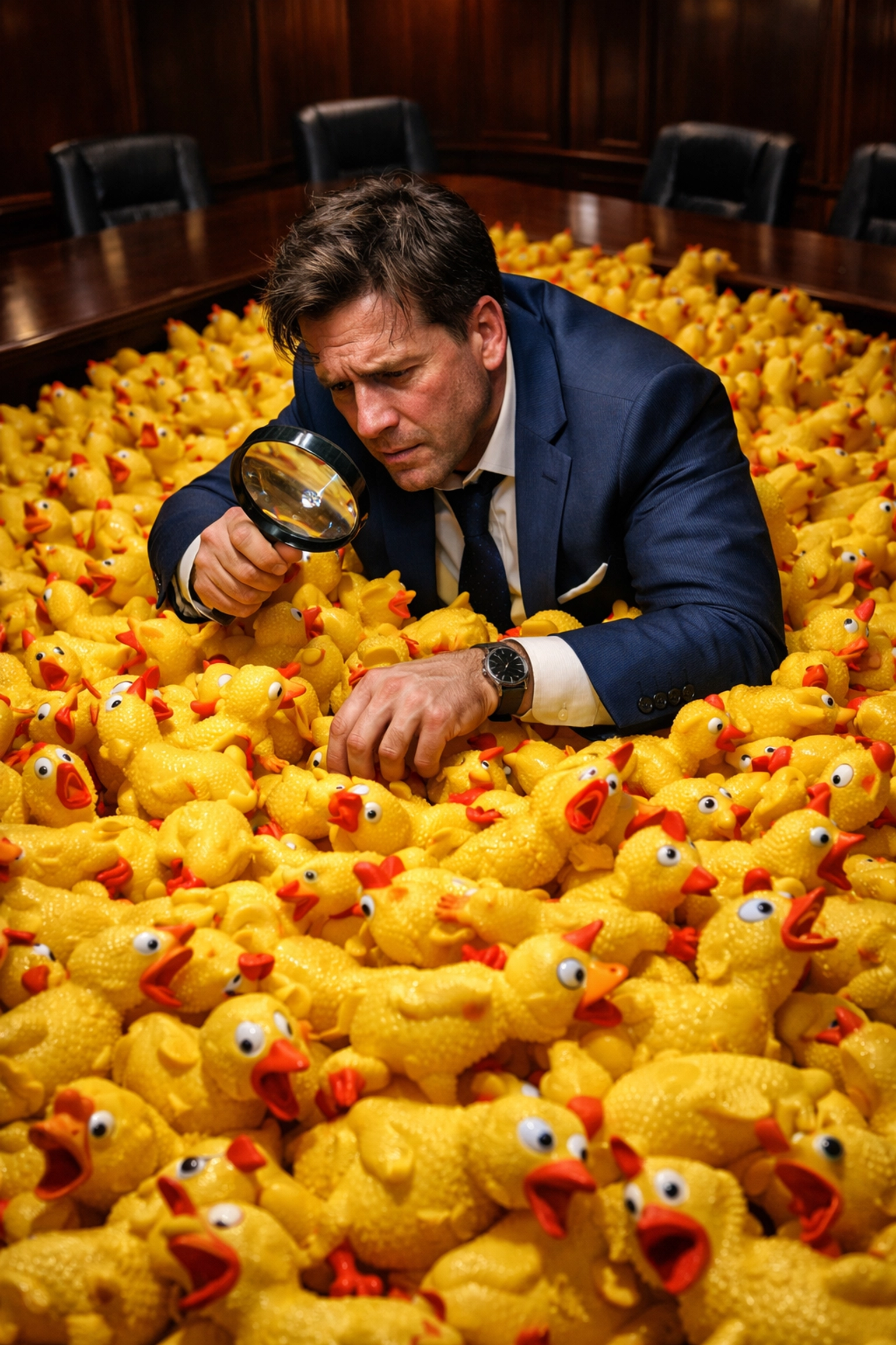 CEO searching through rubber chickens for a diamond representing high quality franchise leads over lead volume.