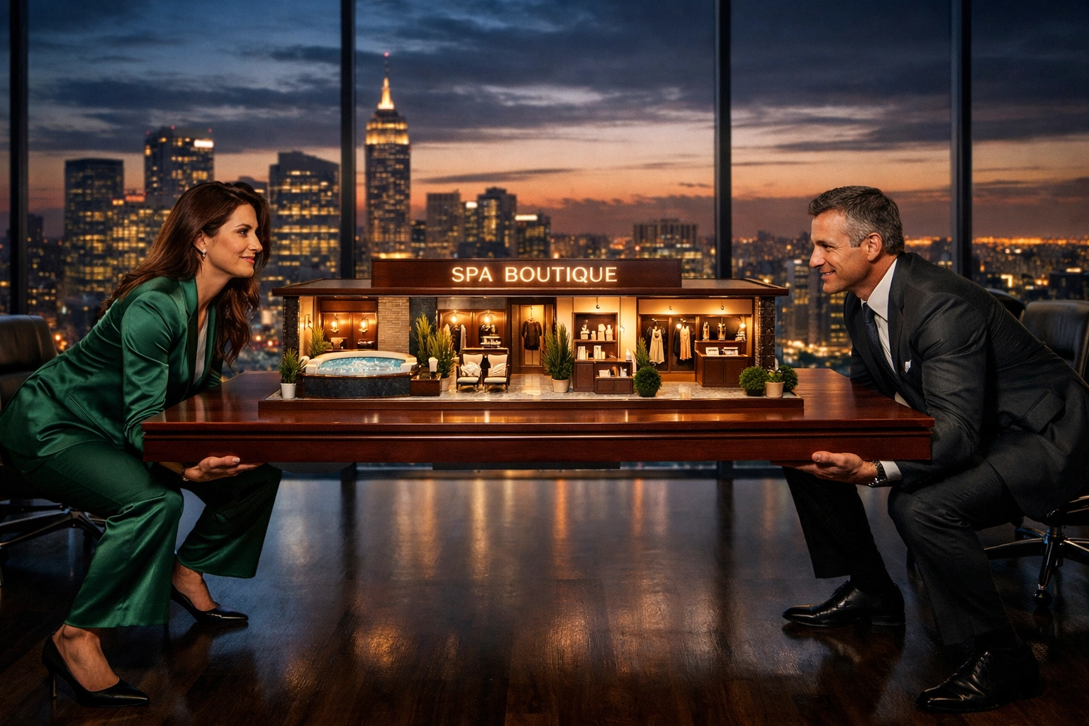 Executives managing the heavy lifting of Full-Cycle Franchise Development in a modern boardroom.