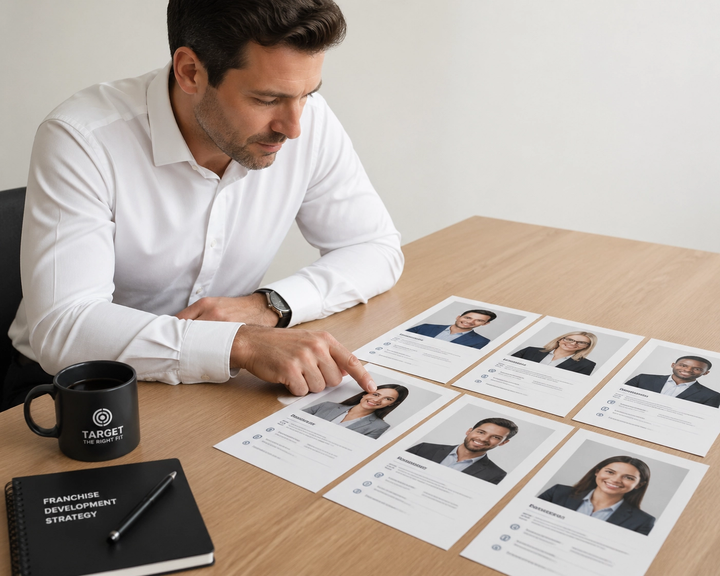 A franchise development expert selecting the ideal candidate profile for optimized sales targeting.