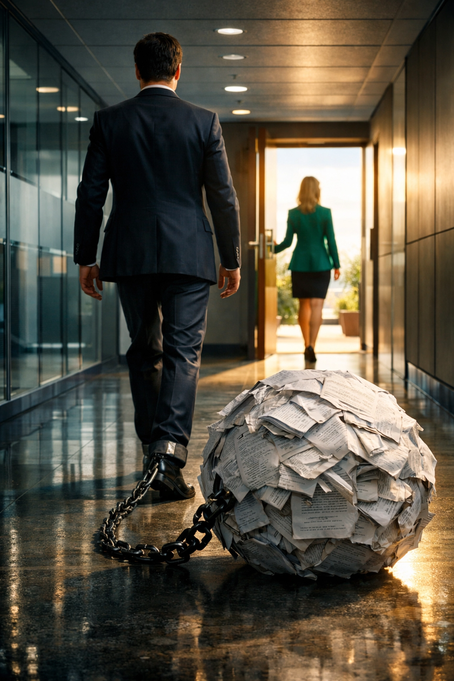 Executives illustrating the freedom of flexible Fractional Franchise Development contracts over rigid long-term agreements.