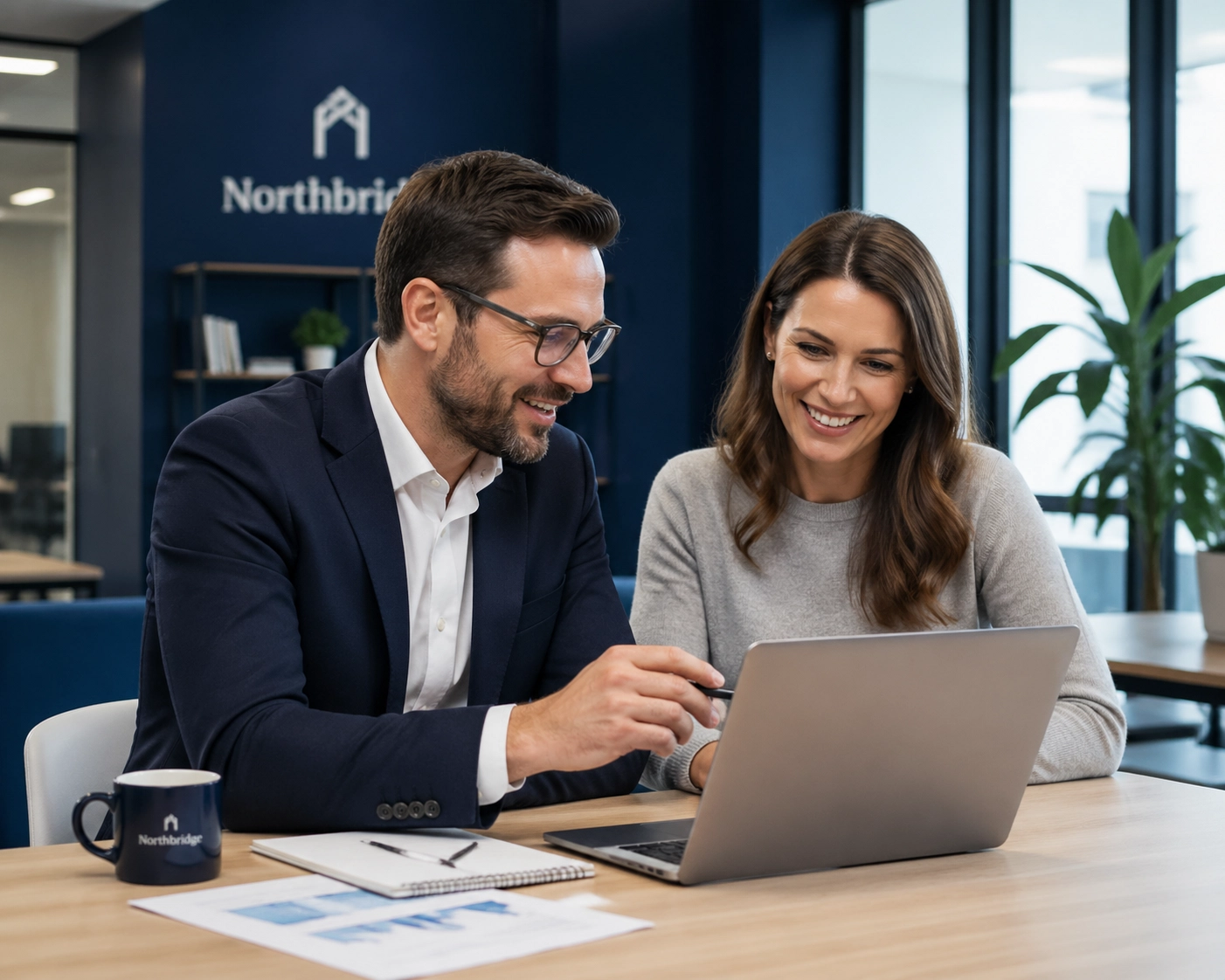 Two professionals discussing a fractional sales strategy with a franchise development agency.