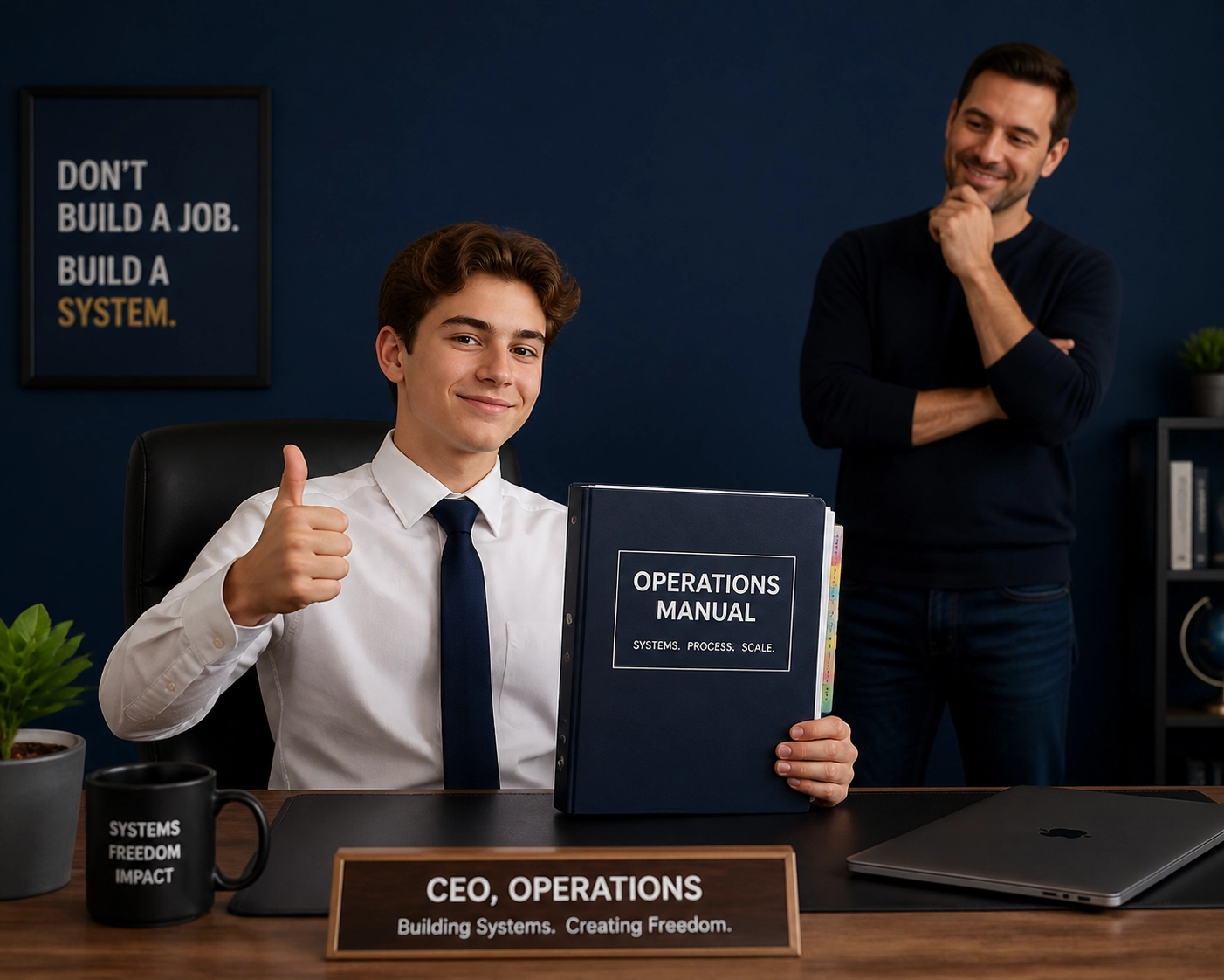 A young manager holding an operations manual, illustrating how to franchise a business with simple systems.