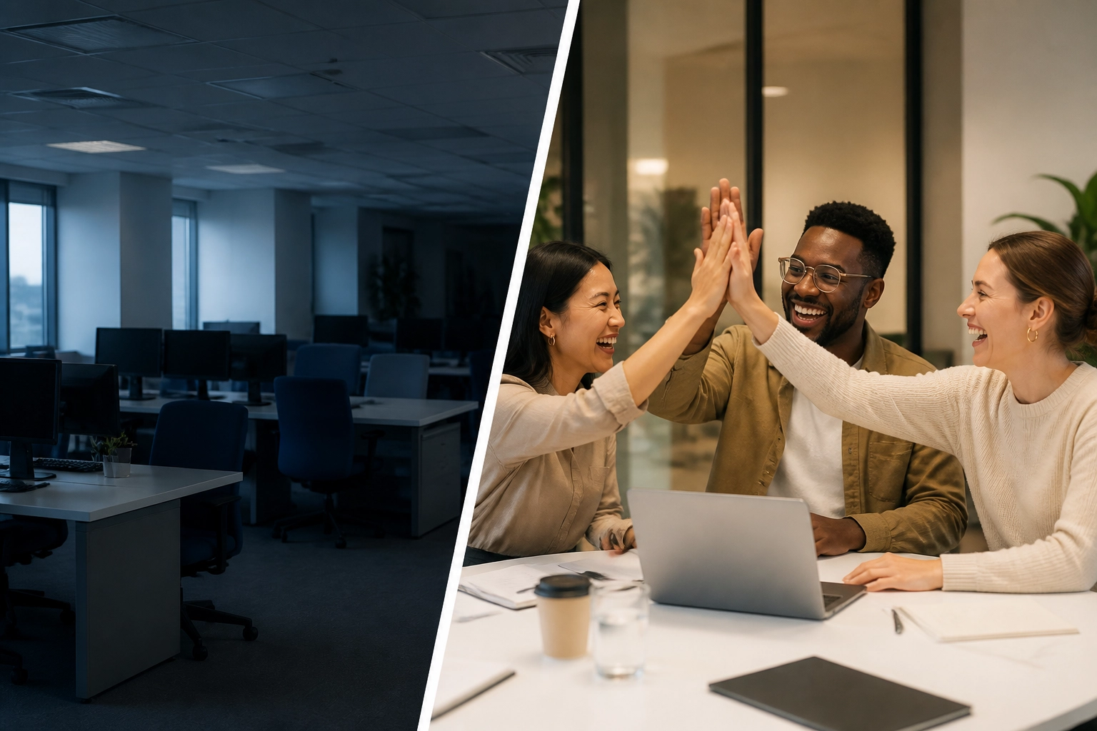 A professional team celebrating franchise sales growth through a specialized sales organization.