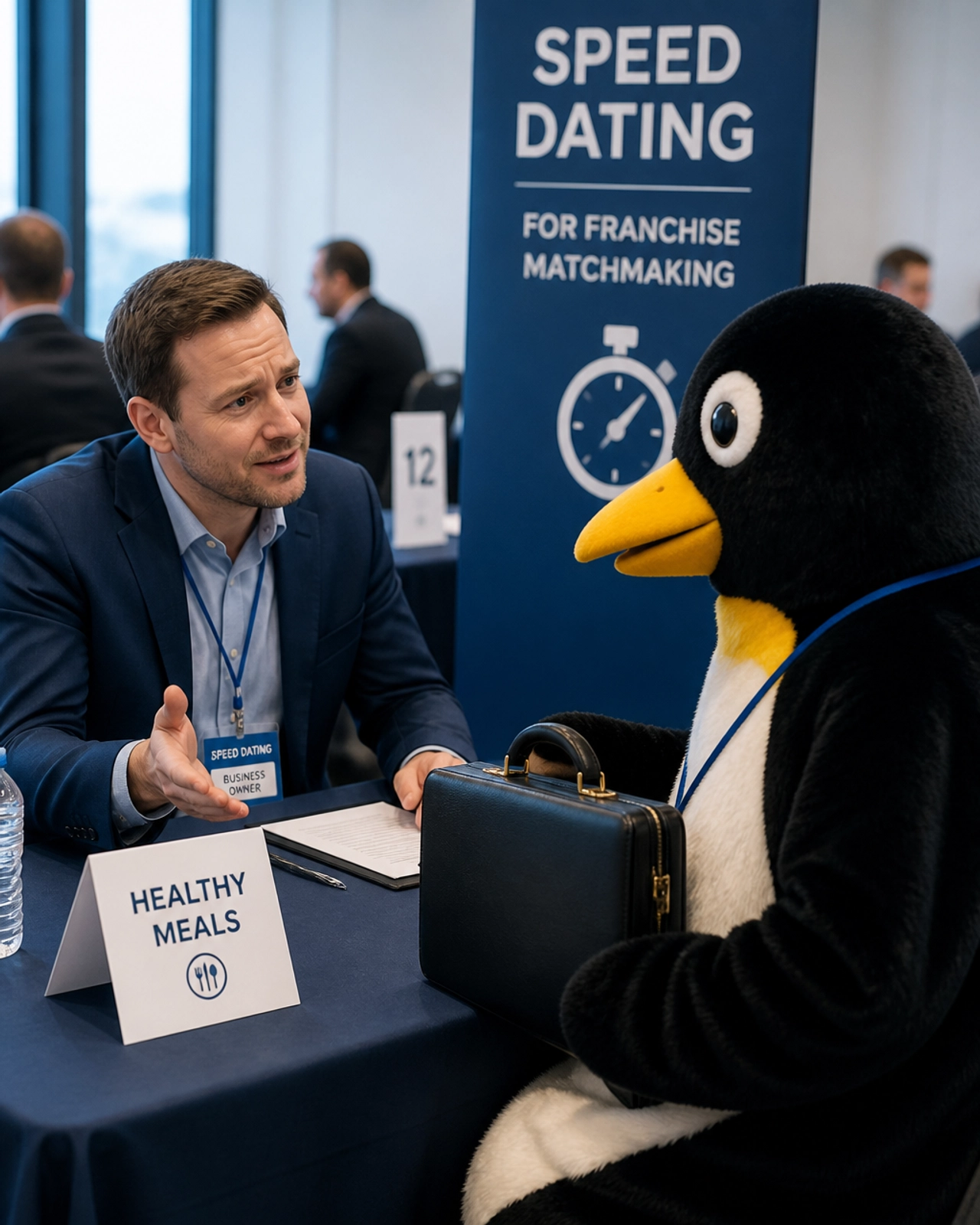 A chaotic speed dating event for business owners