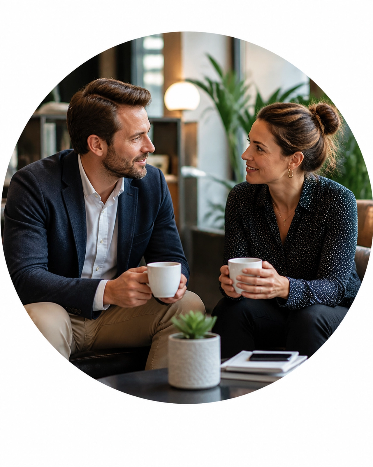 Authentic professionals collaborating in a modern lounge