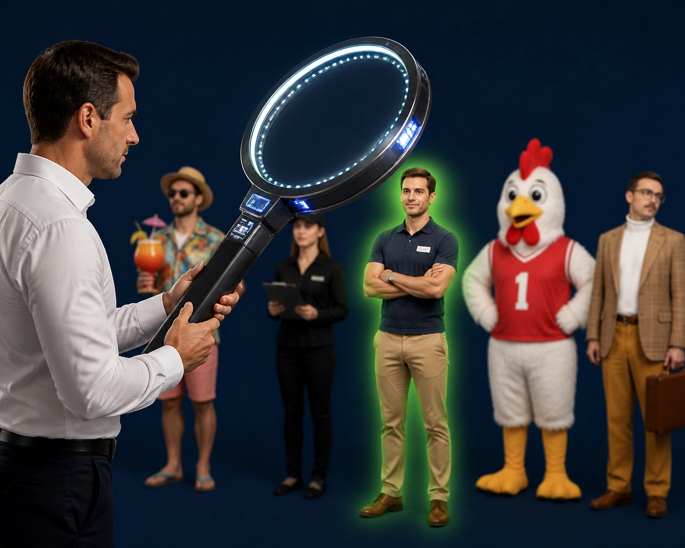 Expert using a magnifying glass to vet candidates through professional franchise sales outsourcing services.
