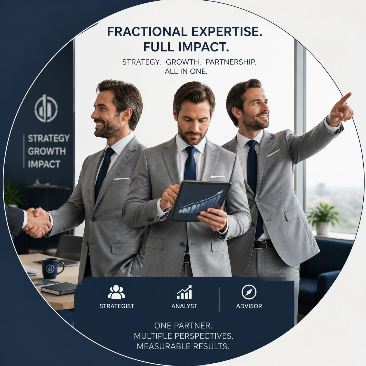 Expert shown in multiple roles, highlighting the fractional power of a franchise development agency.