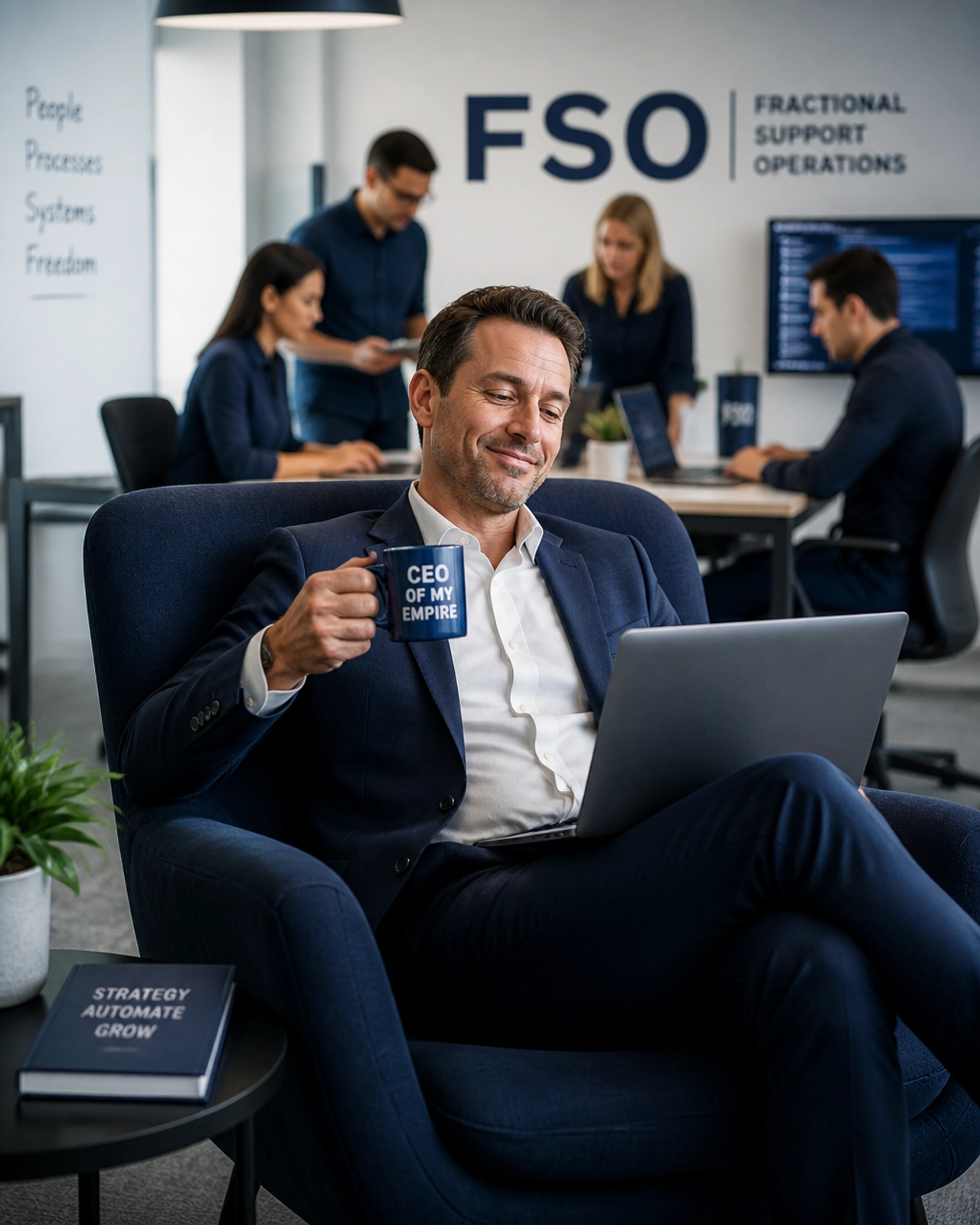 A relaxed business owner trusting their outsourced team to handle the work