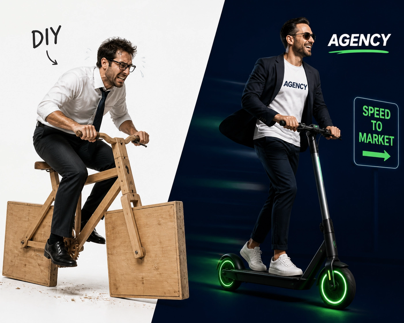 Comparing slow DIY growth to the accelerated speed to market provided by a professional franchise development agency.