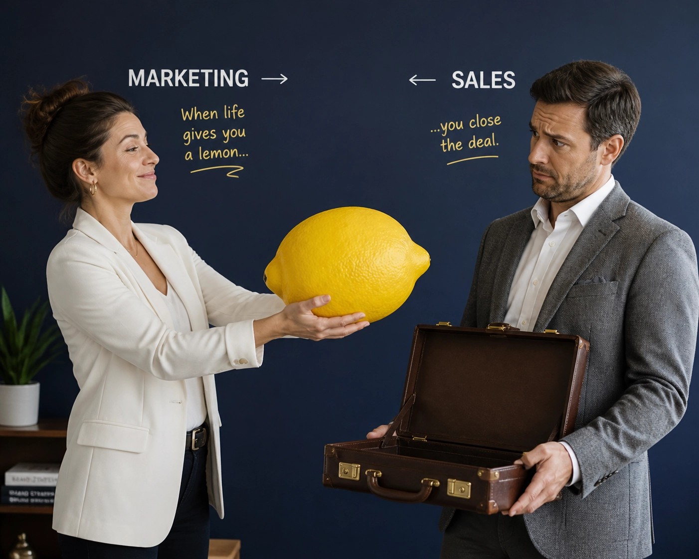 Marketing team delivering poor lead quality to a franchise sales organization in a modern office.