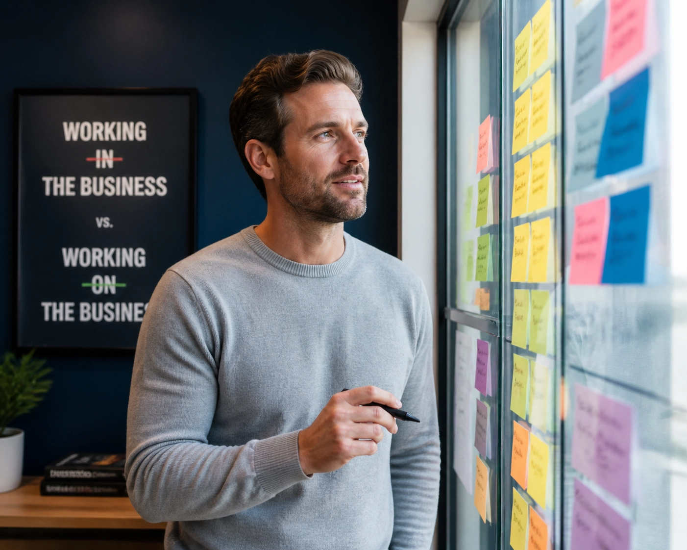 Founder organizing operations strategy to prepare for franchise development services.
