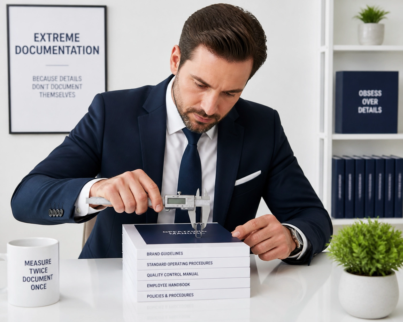 A founder documenting systems to franchise a business with precise brand standards and manuals.