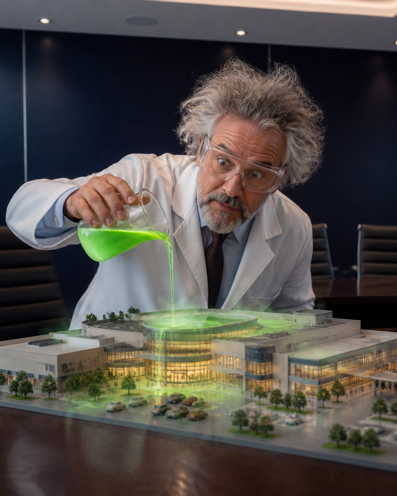 A mad scientist mixing a franchise growth potion