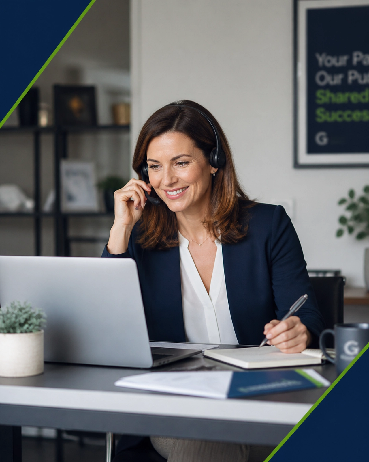 A professional franchise development expert multi-tasking in a modern office