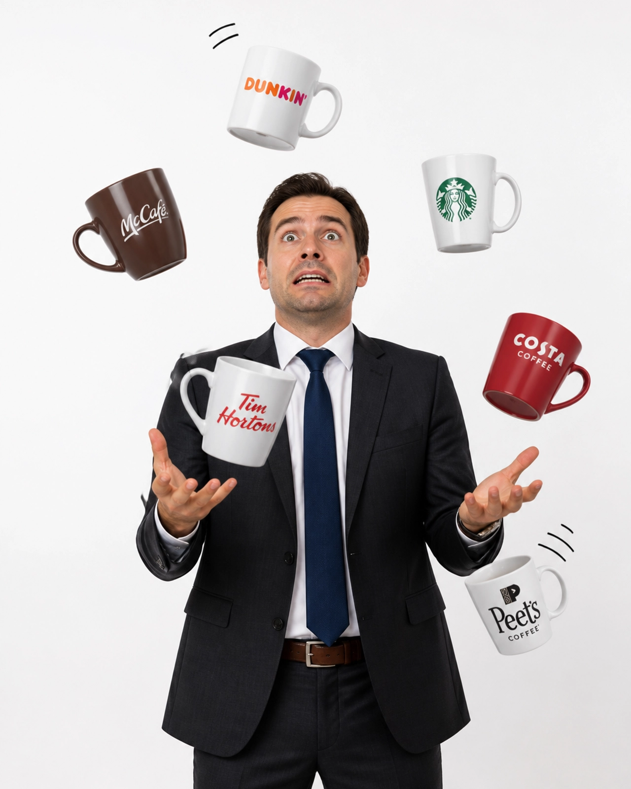 Salesperson juggling multiple brand logos