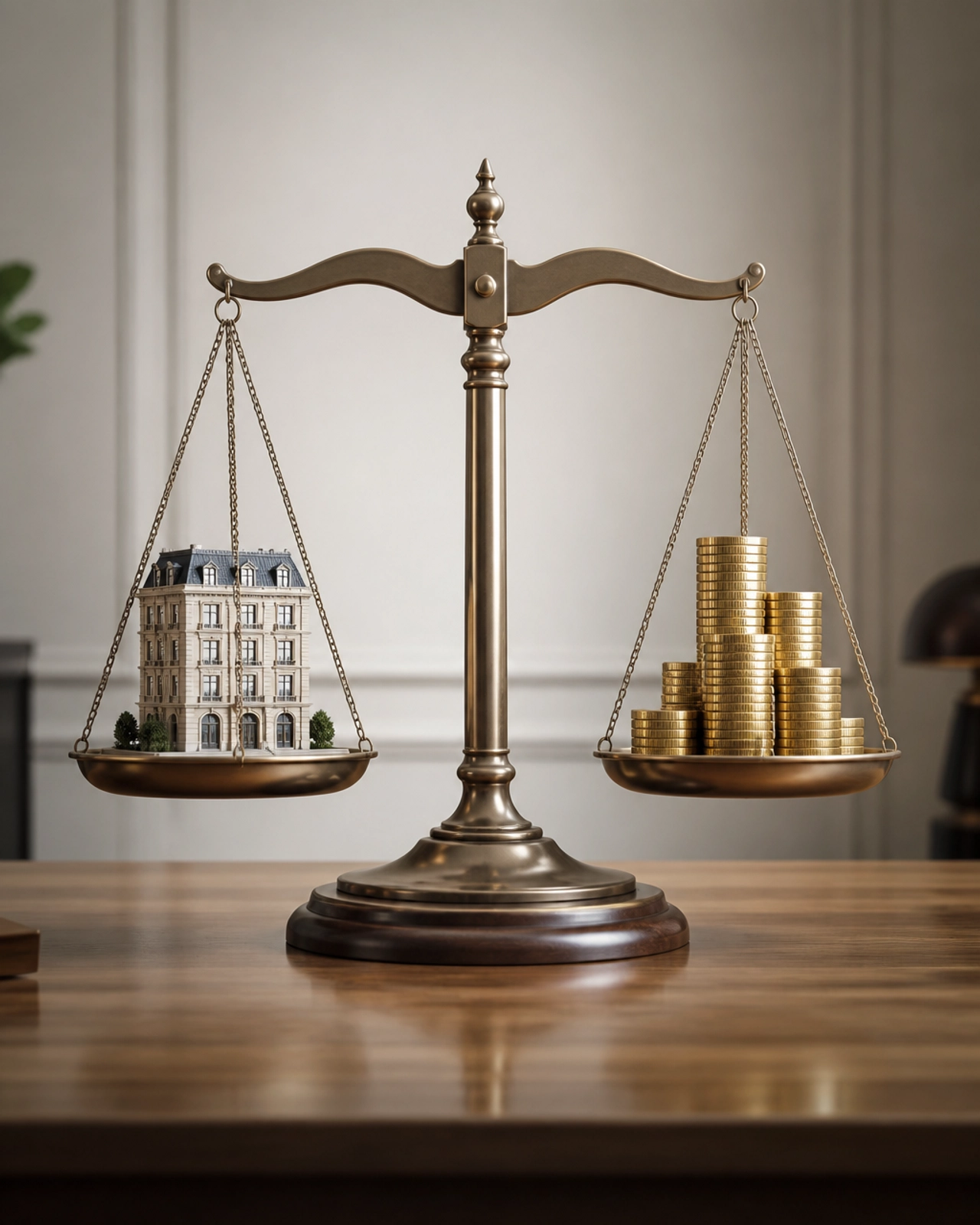 A balanced scale showing the harmony between brand control and financial growth