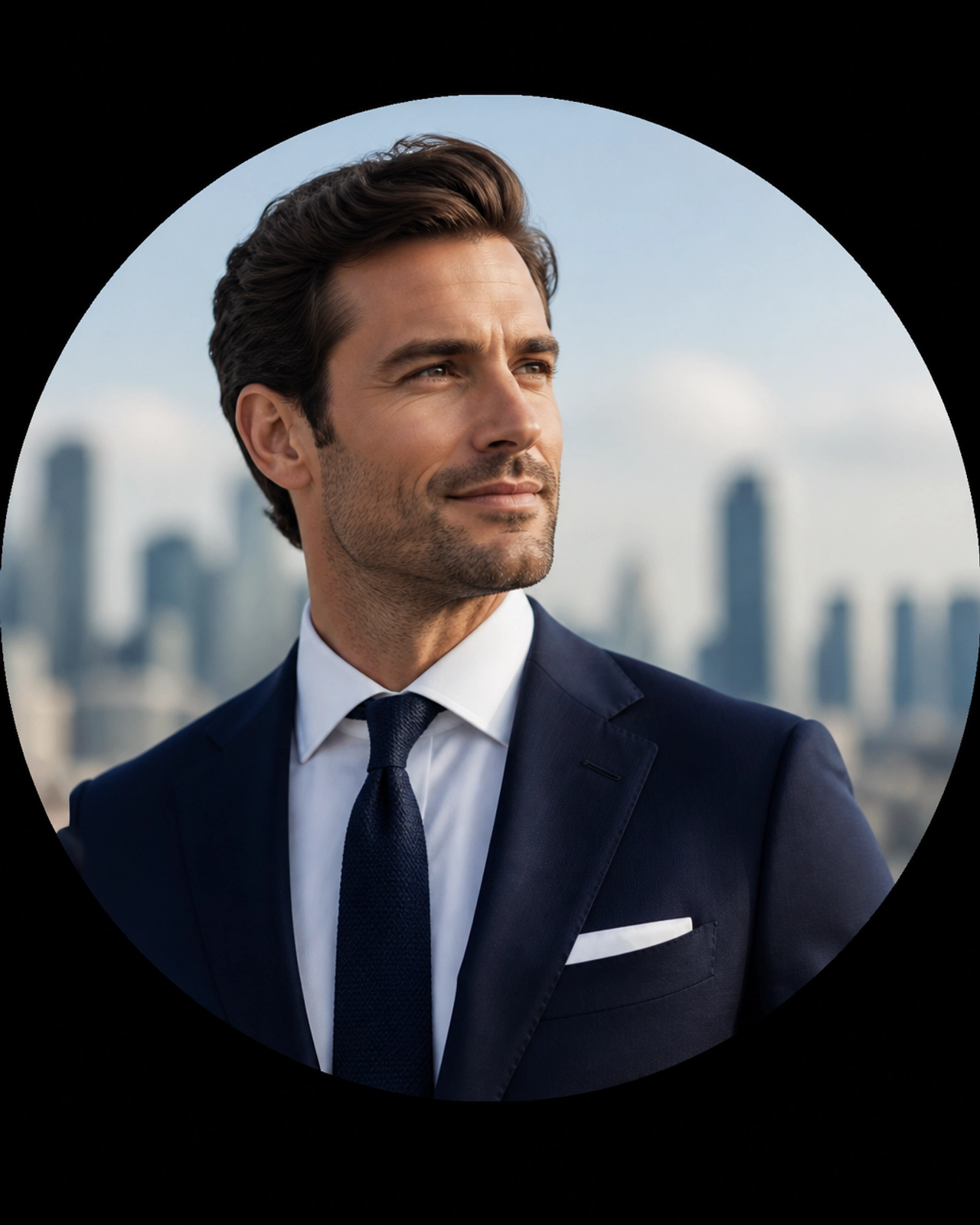 A circular profile image of a confident franchise leader.