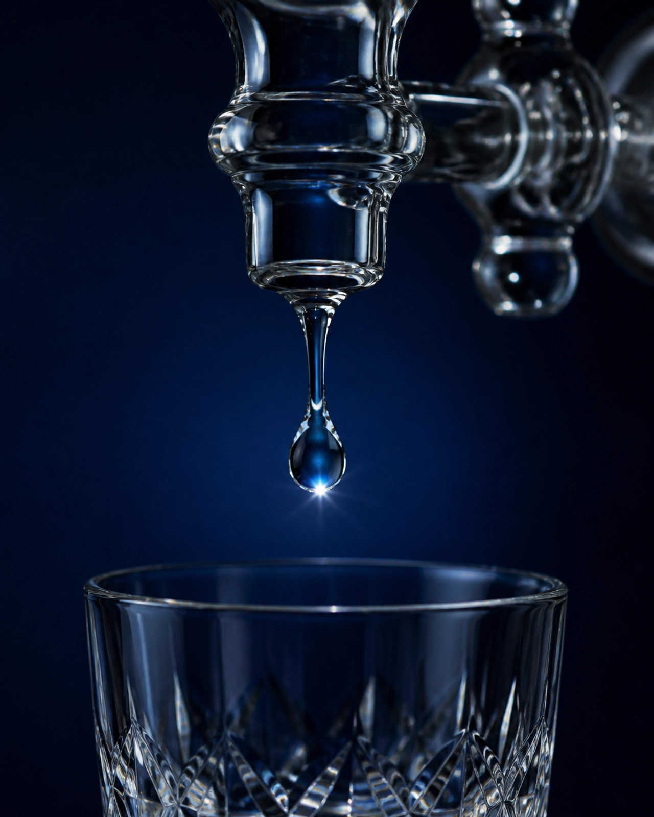 A single crystal-clear drop of water falling into a glass representing the precision of high-quality franchise lead generation