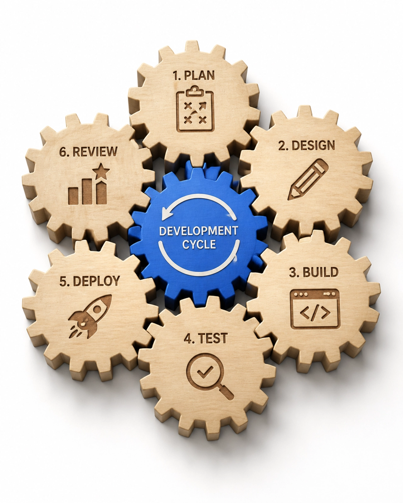 Interlocking gears representing a synchronized and full-cycle franchise development agency process