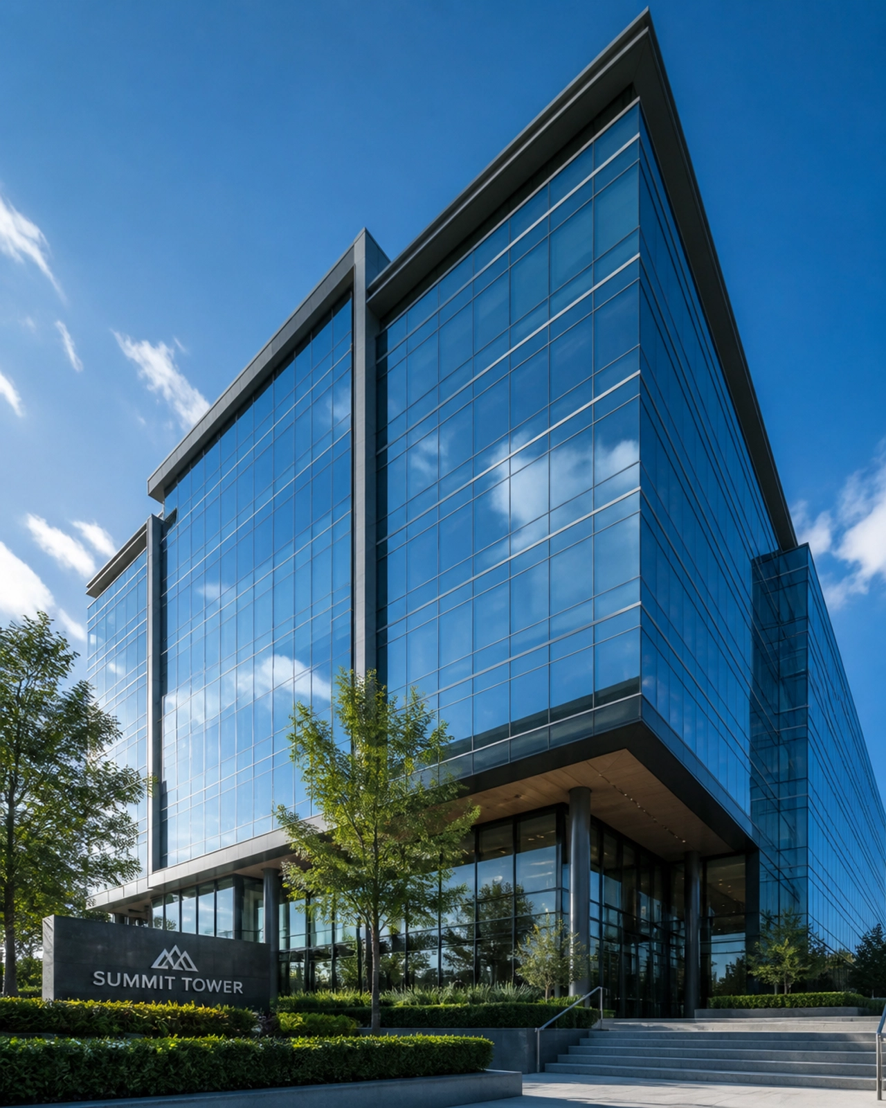 Exterior of a high-end modern commercial building reflecting growth and success