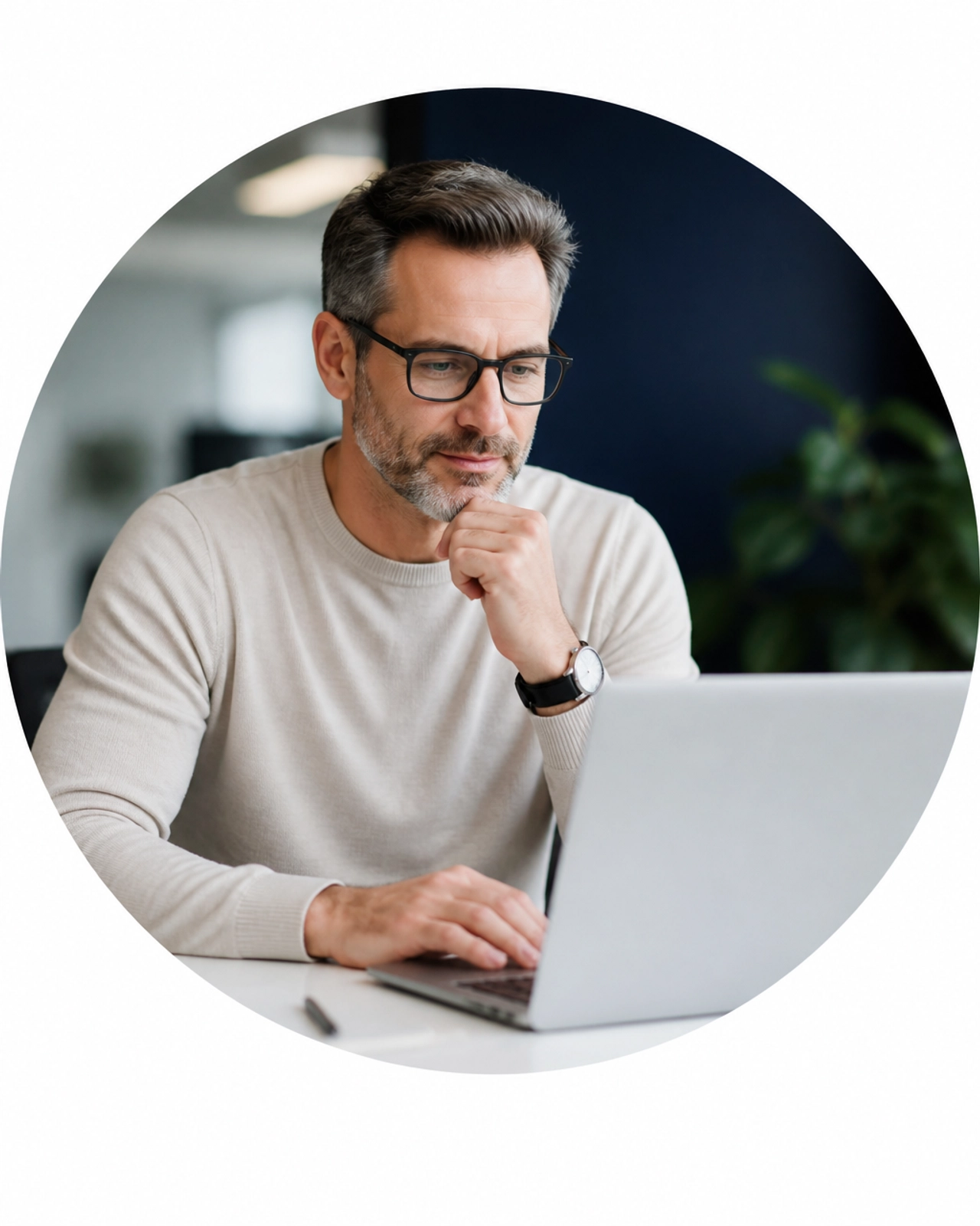 Professional business leader analyzing franchise growth data on a laptop
