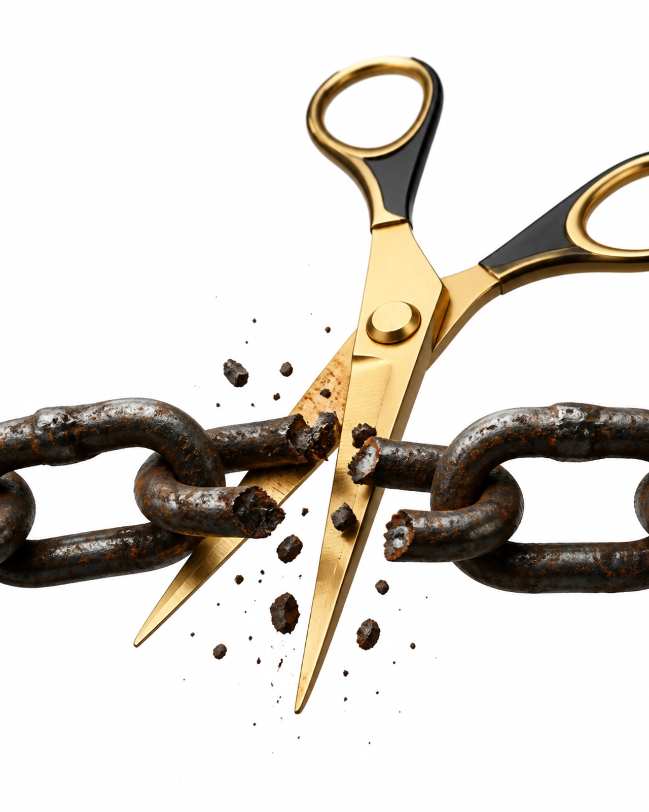 Scissors cutting through a chain representing the freedom from a traditional franchise consulting firm contract