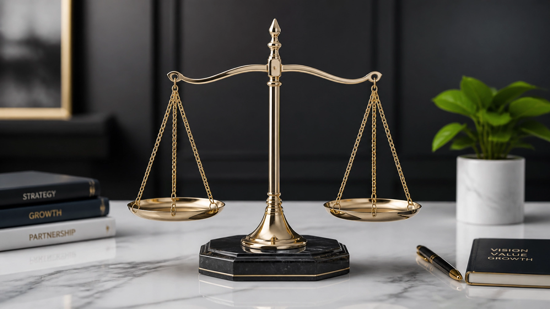 A sophisticated balance scale representing equity-free business growth