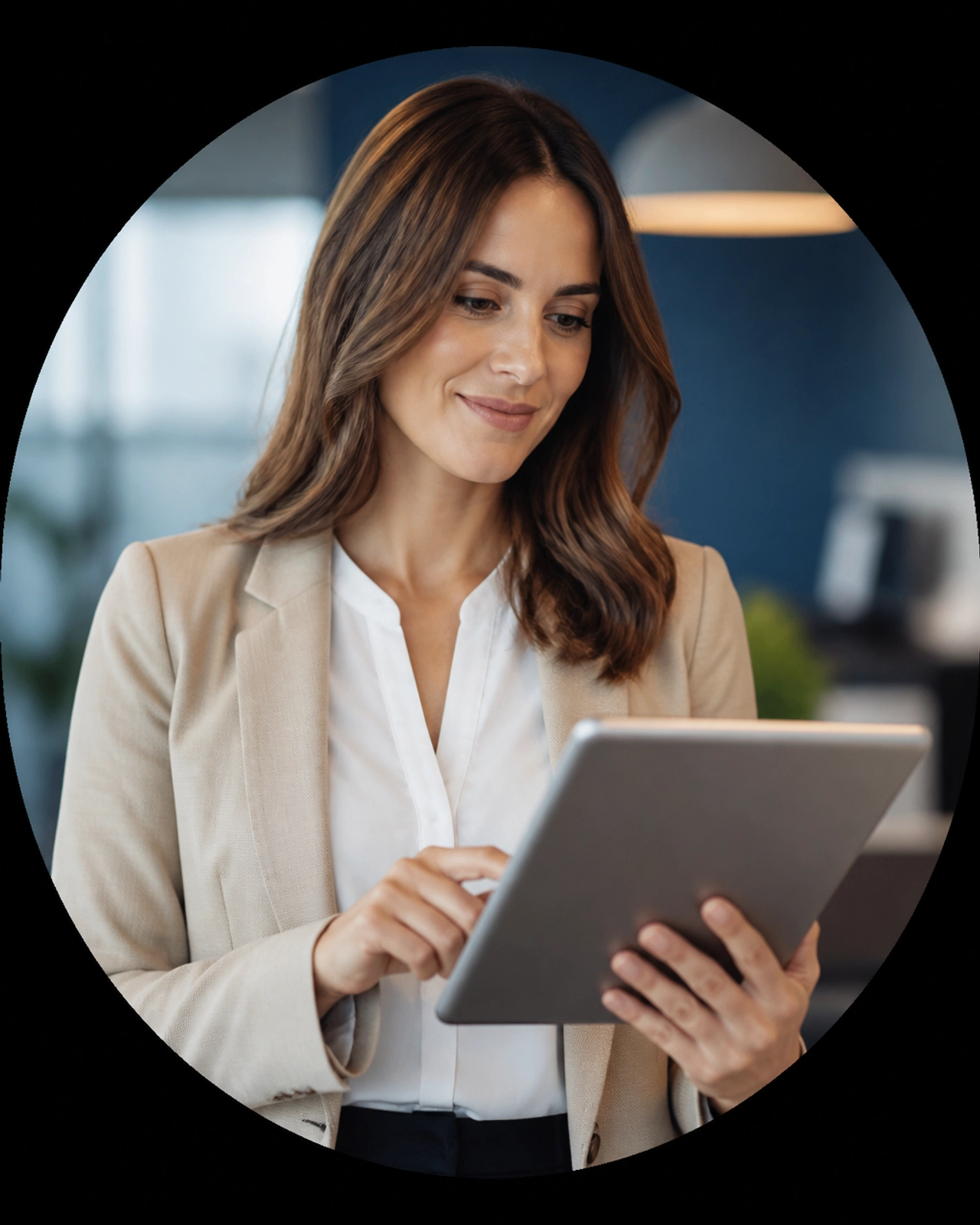Professional woman reviewing growth metrics on a tablet